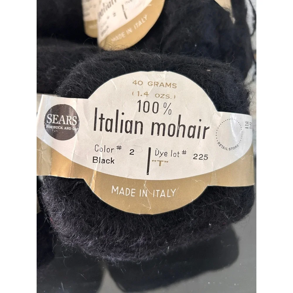 Vintage Sears 100% Italian Mohair Yarn Lot Black Dye Lot 225 8 Skeins 40g Each
